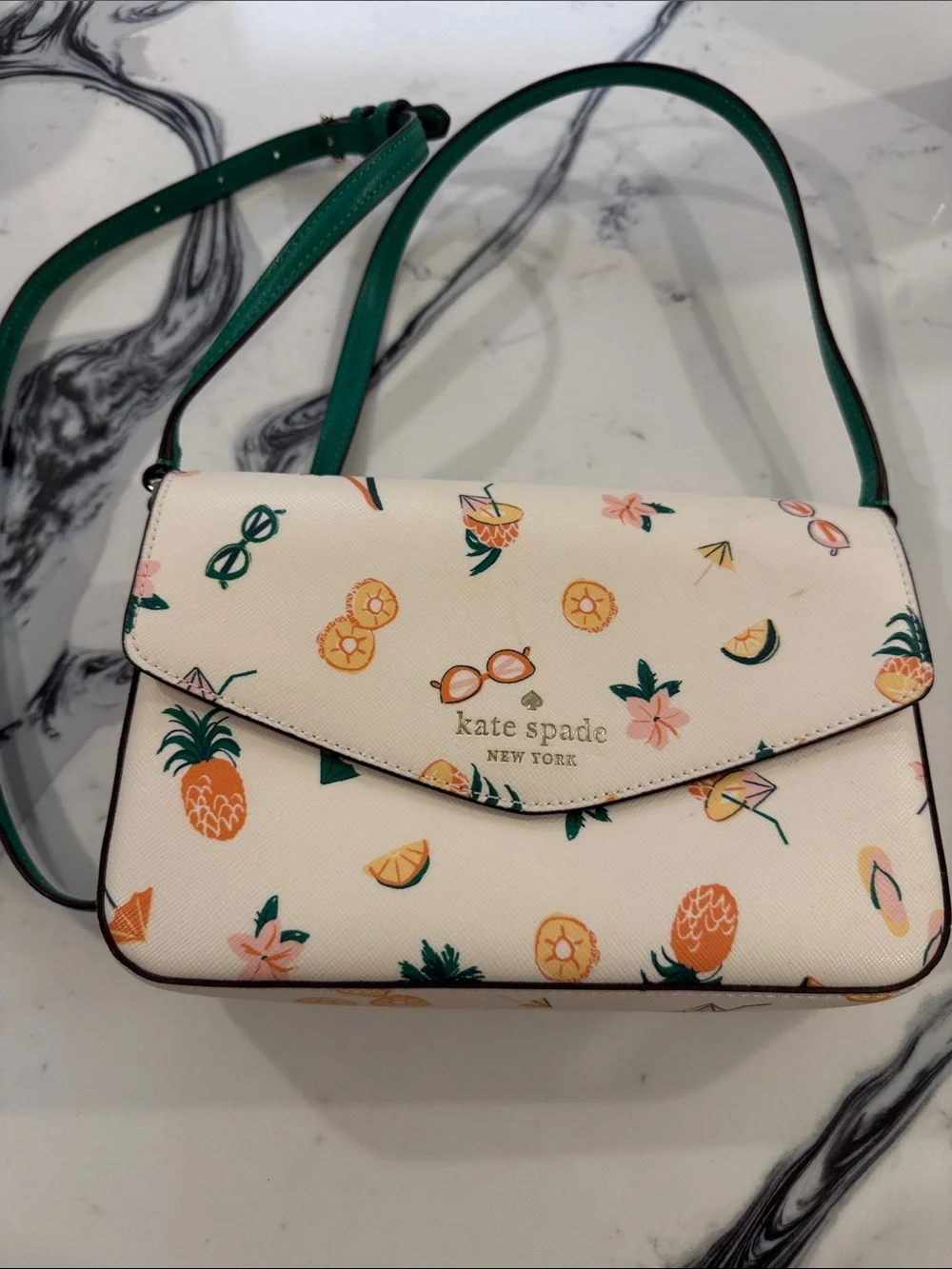 kate spade Cream Crossbody with Green Strap and Citrus Print